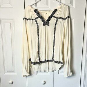 Cream and Black Peasant Top XS Gap